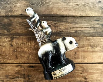 Vintage 1980 Panda Family Jim Beam Whiskey Ceramic Collector Bottle Vintage Barware Whiskey Decanter