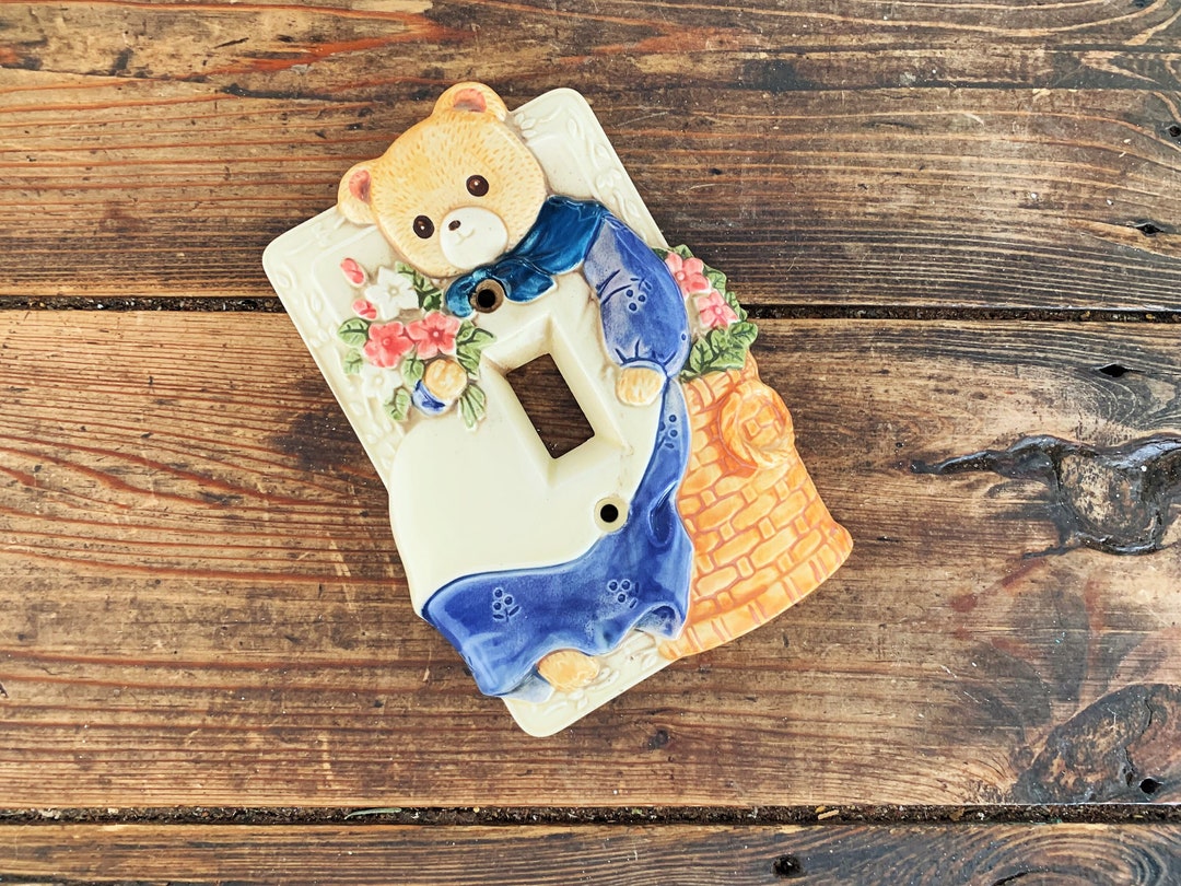 Vintage Ceramic Girl Teddy Bear Themed Ceramic Single Switch Plate