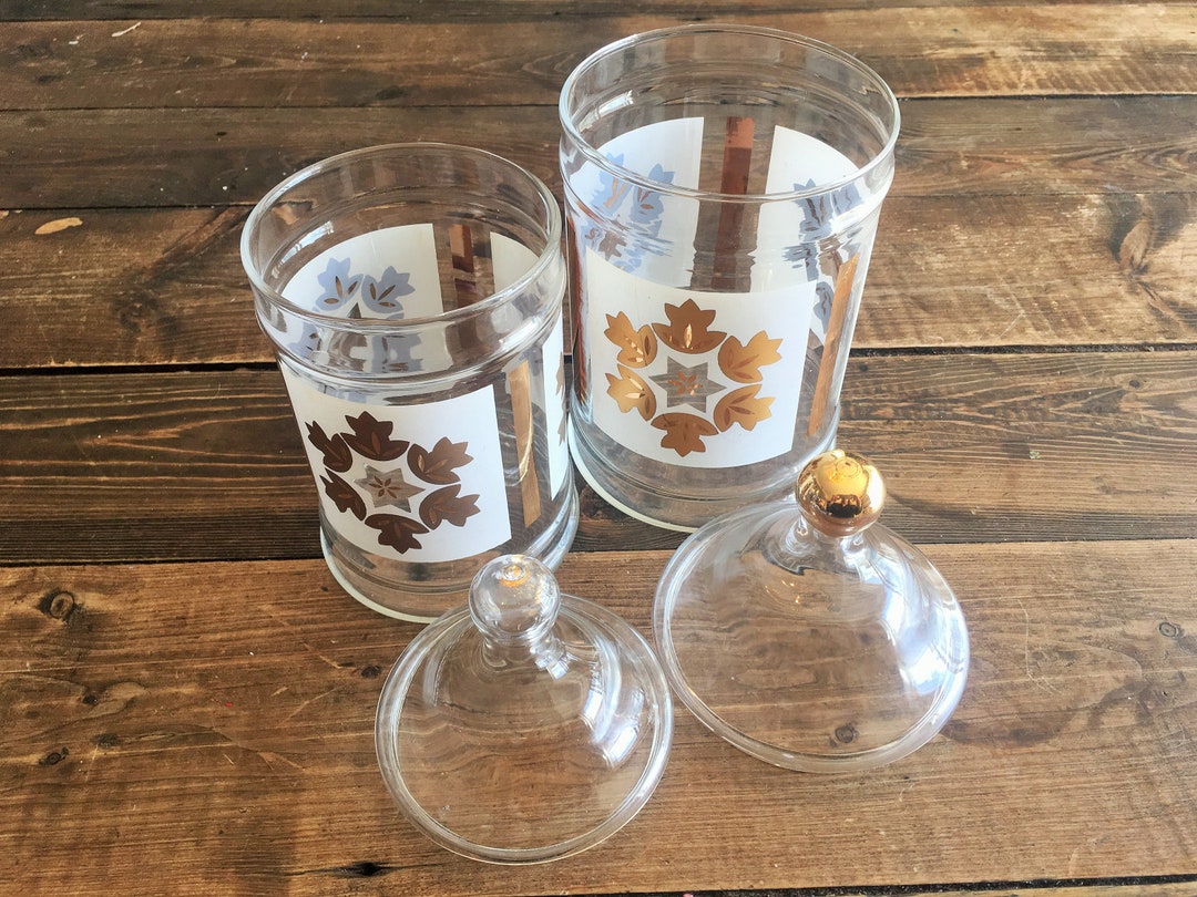 Pair of Vintage Glass Canisters With Matching Glass Lids Frosted Glass ...