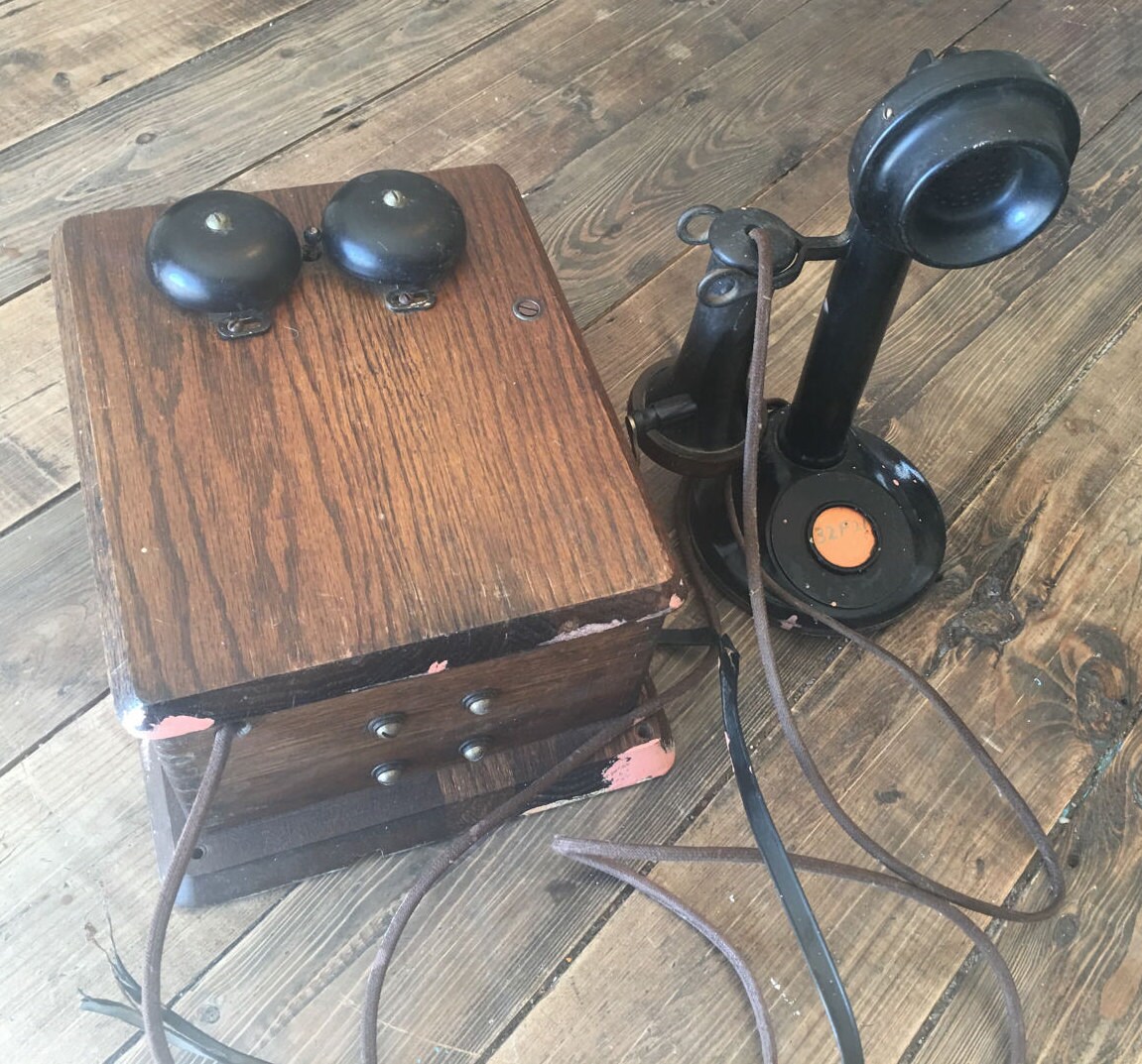 Antique Candlestick Phone with Original Wooden Ringer Box/Old Etsy