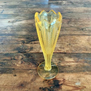Tiara Glass Vintage Yellow &#39;Ribbon&#39; Vase by Indiana Glass Bud Vase Valentines Single Flower Vase Yellow Glass Vase Gift for Her Valentines