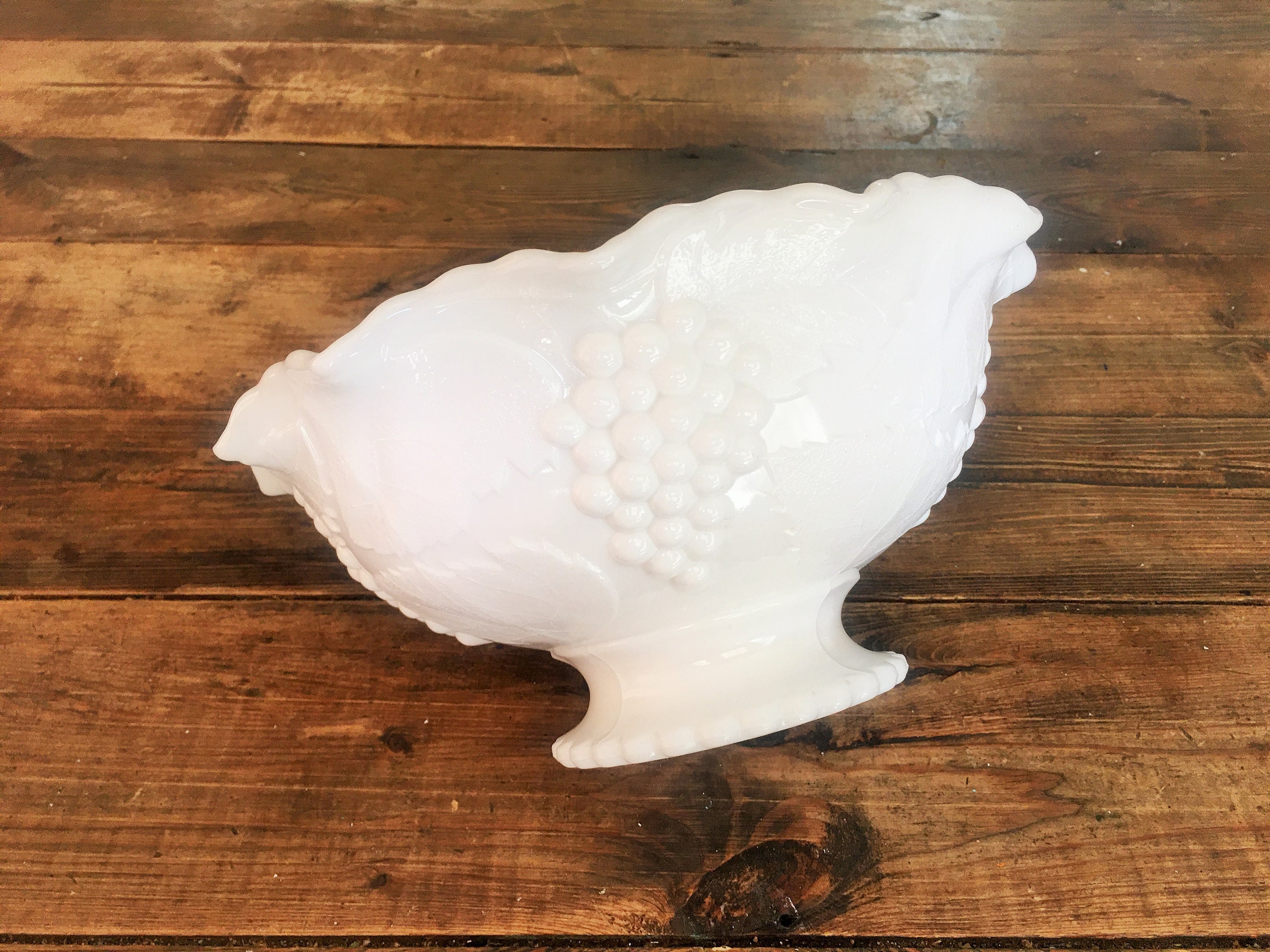 Large Vintage Milk Glass Pedestal Bowl with Grape Vine Etsy