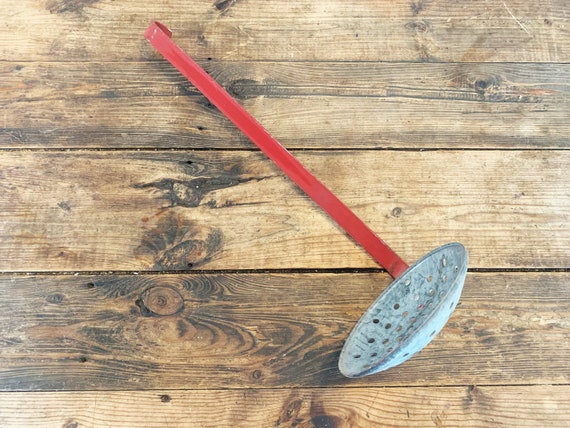 Vintage Long Handled Metal Ice Fishing Skimmer/ladle/vintage Cabin
