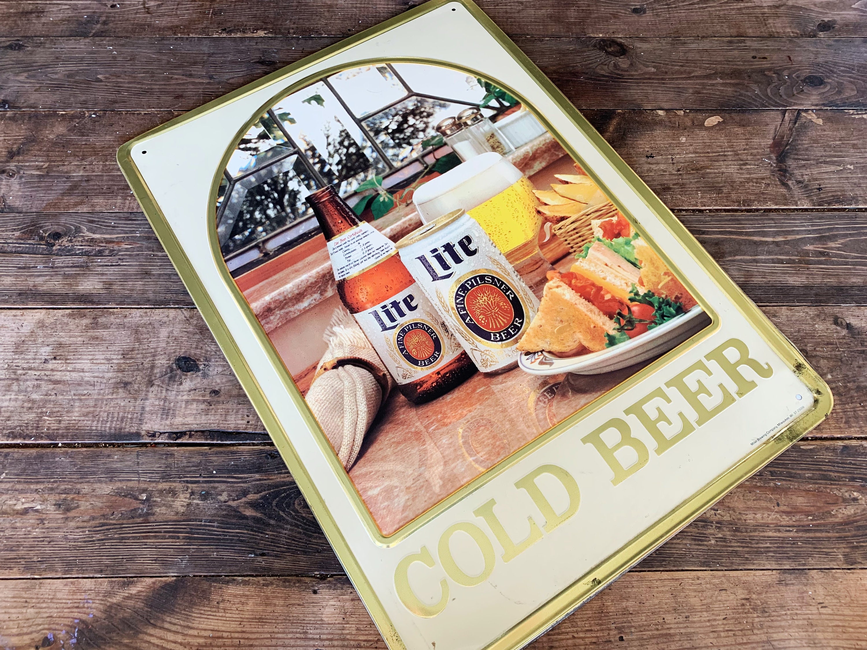 Vintage Large Beer Sign Miller Lite Metal Beer Sign 1970s Bar