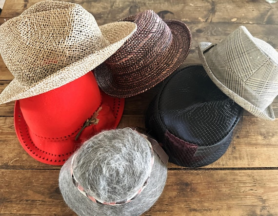 Collection of 6 Theater Hats Vintage Women's Hats Straw Hats Men's Hats Adult Size Vintage Straw Hats Drama Club Hats Attire