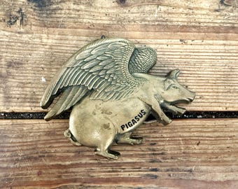 Vintage Baron 1983 Solid Brass "Pigasus" Belt buckle Rare Buckle