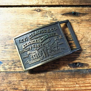 Vintage Levis Strauss Leather Buckle Brass Metal 3.5\