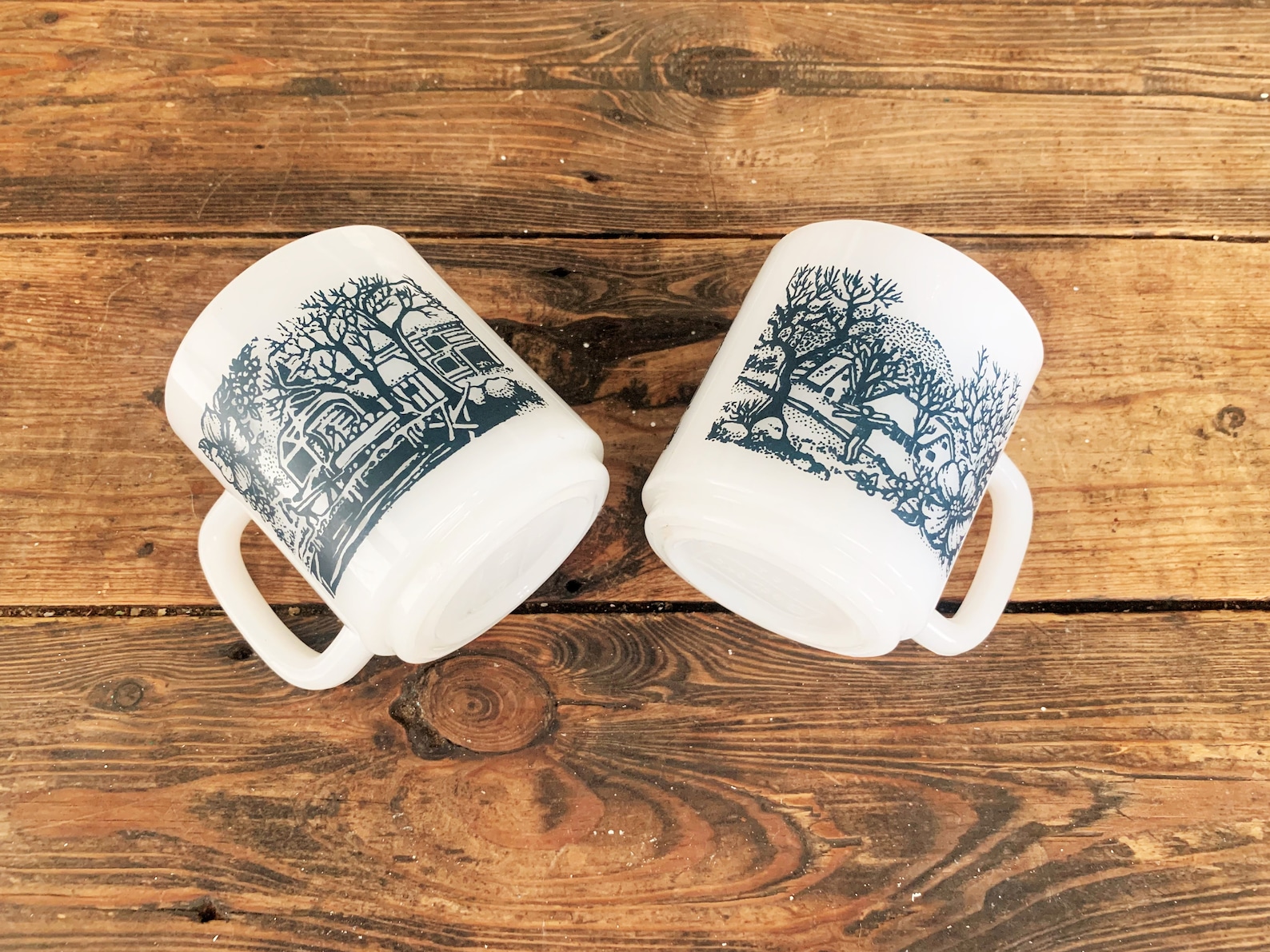 Vintage Pair of Glasbake Mugs Featuring a Currier and Ives Etsy