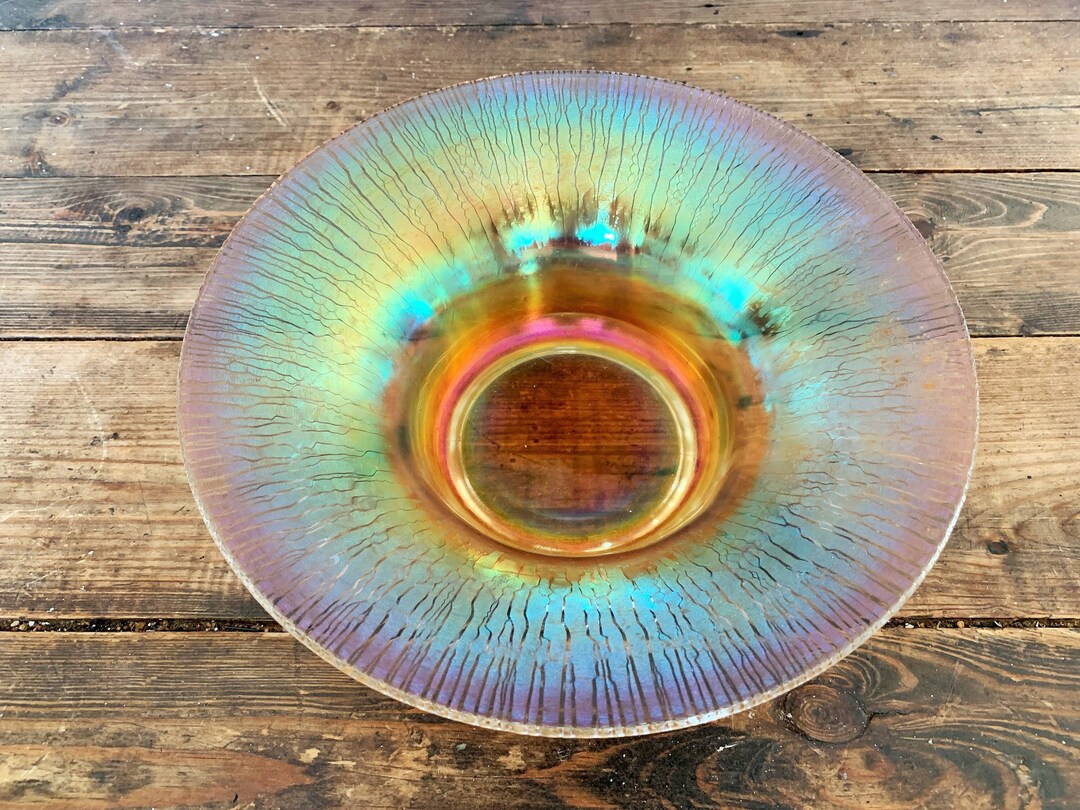 Vintage Imperial Glass Iridescent Stretch Glass Bowl Marigold Fluted ...