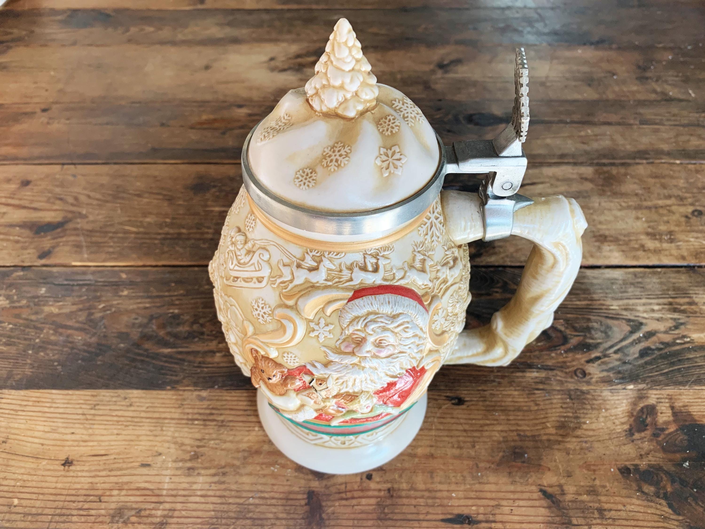 Ceramic Stein Tribute To The Father of Christmas Santa Stein Decorative Large Ceramic Pewter Accented Stein Santa Stein Beer Stein