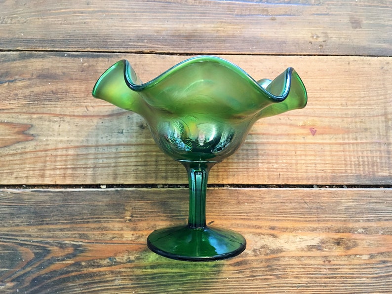 Vintage Fenton Blackberry Bramble Green Compote/collectible Etsy