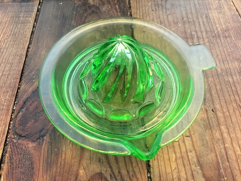 Green Depression Glass Juicer/vintage Vaseline Glass Counter Etsy
