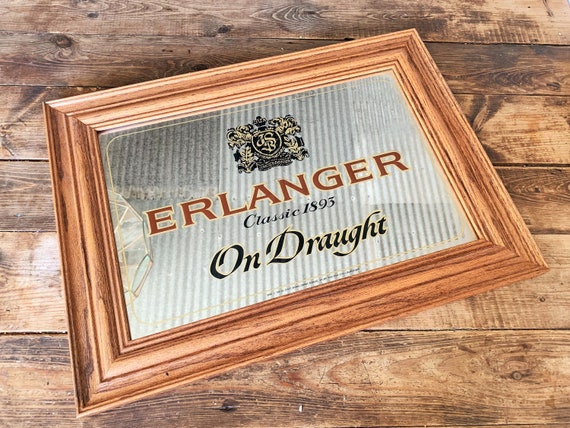 アンティークパブミラー　壁掛け　SCHLITZ BEER ヴィンテージ 大きめ鏡 Vintage Schlitz Beer Mirror Oak Framed Beer Mirror Erlanger Beer