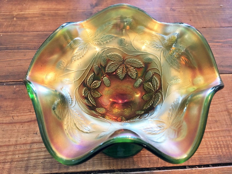 Vintage Fenton Blackberry Bramble Green Compote/collectible Etsy