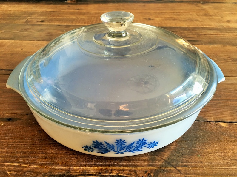 Fire King Blue Cornflower Teflon Lined Casserole Dish with Etsy