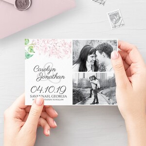 Dusty Rose Hochzeit Save the Date Karten, Printable Save the Date Floral, Custom Blush Save the Date mit Foto, Pink Hortensie Einladung Set