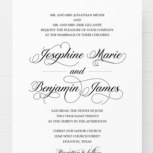Conjunto de invitación de boda simple, invitaciones de boda en blanco y negro, invitación de boda tradicional, invitación de boda elegante imprimible imprimible