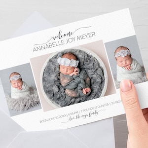 Annonce de naissance de nouveau-né personnalisée imprimable, modèle d'annonce de naissance, annonce de naissance de fille de bébé, carte d'annonce de naissance