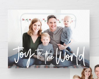 Joy to the World Printable Photo Christmas Card, Holiday Photo Xmas Card,  Xmas Card Ideas, Custom Christmas Card with Photos 2021