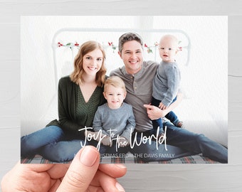 Joy to the World Printable Photo Christmas Card, Holiday Photo Xmas Card,  Xmas Card Ideas, Custom Christmas Card with Photos 2021