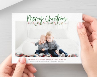 Merry Christmas Printable Photo Christmas Card, Two-Sided Holiday Photo Xmas Card,  Xmas Card Ideas, Custom Christmas Card with Photos 2021