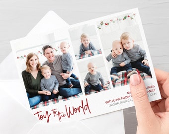Printable Multi Photo Christmas Card, Holiday Photo Joy to the World Card,  Xmas Card Ideas, Custom Religious Christmas Card with Photos