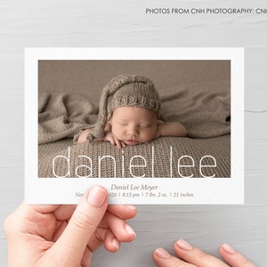 Carte d’annonce de naissance de photo, carte de naissance, annonce minimaliste de bébé nouveau-né, carte de remerciement de nouveau bébé de nouveau personnalisé imprimable