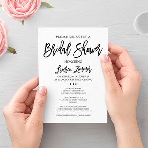 Carte de recette de douche de mariée, invitation de douche de mariée, douche de mariée, invitation de douche de mariée, conceptions de Gillaspie, douche noire et blanche