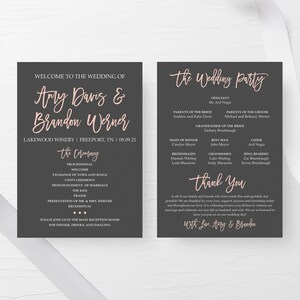 Blush and Gray Printable Wedding Program, Wedding Order of Service, Wedding Programs, Pink and Gray Wedding Ceremony Program image 1