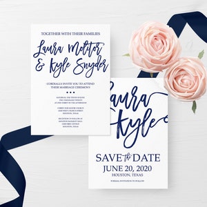 Navy Wedding Invitation Suite, Simple Wedding Invitation Suite, Navy Wedding Invite, Printable Wedding Invite Suite, Navy Save the Date image 3