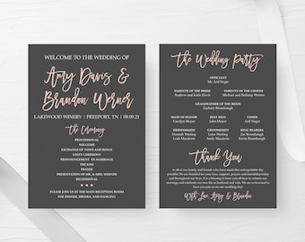 Blush and Gray Printable Wedding Program, Wedding Order of Service, Wedding Programs, Pink and Gray Wedding Ceremony Program