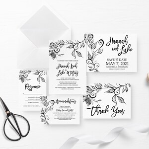 Black and White Printable Wedding Invitation, Wedding Invitation Set ...