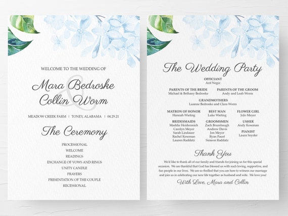 Wedding Ceremony Program Wedding Program Wedding Order Of Etsy