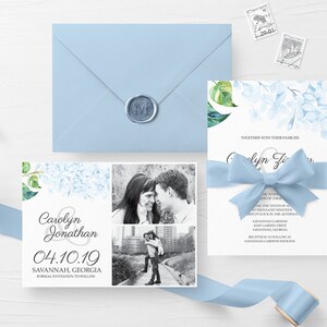 Printable Wedding Invitation, Floral Wedding Invitation, Hydrangea Wedding Invitation, Pastel Blue Wedding Invite, Hydrangea Invitation image 2