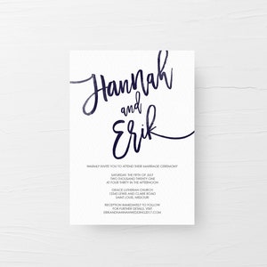 Printable Wedding Invitation Set, Simple Wedding Invitation, Navy Blue Watercolor Wedding Invitation image 5