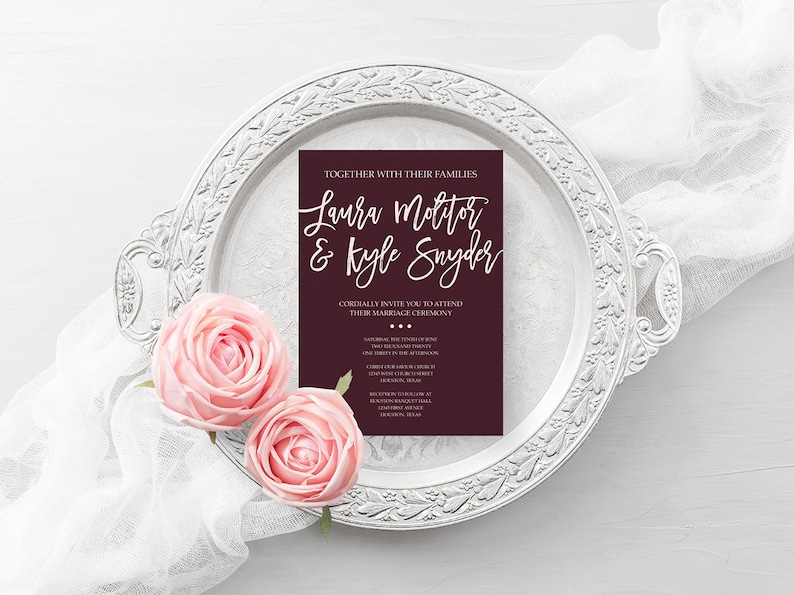 Burgundy Marsala Printable Wedding Invite Set Burgundy Marsala Wedding Invitation Suite Printable Invitation Custom Wedding Gillaspie Design