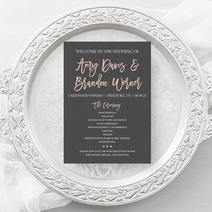 Blush and Gray Printable Wedding Program, Wedding Order of Service, Wedding Programs, Pink and Gray Wedding Ceremony Program image 2