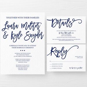 Navy Wedding Invitation Suite, Simple Wedding Invitation Suite, Navy Wedding Invite, Printable Wedding Invite Suite, Navy Save the Date image 4