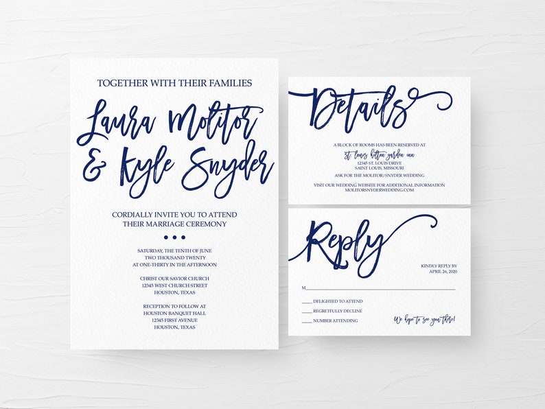 Suite dinvitation de mariage Navy, Suite dinvitation de mariage simple, Invitation de mariage Marine, Suite dinvitation de mariage imprimable, Marine Save the Date image 4