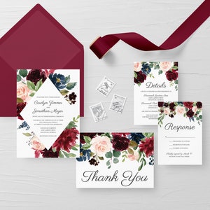Marsala Wedding Invitation, Printable Wedding Invitation Burgundy, Wedding Invitation Suite ...