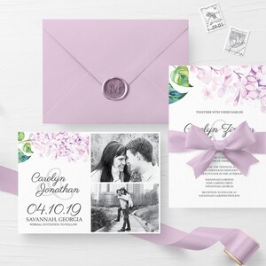 Druckbare Hochzeitseinladung, Florale Hortensie 7iuk, Hochzeitseinladung, Flieder Lila Hochzeitseinladung, Hochzeitseinladung Set Flieder