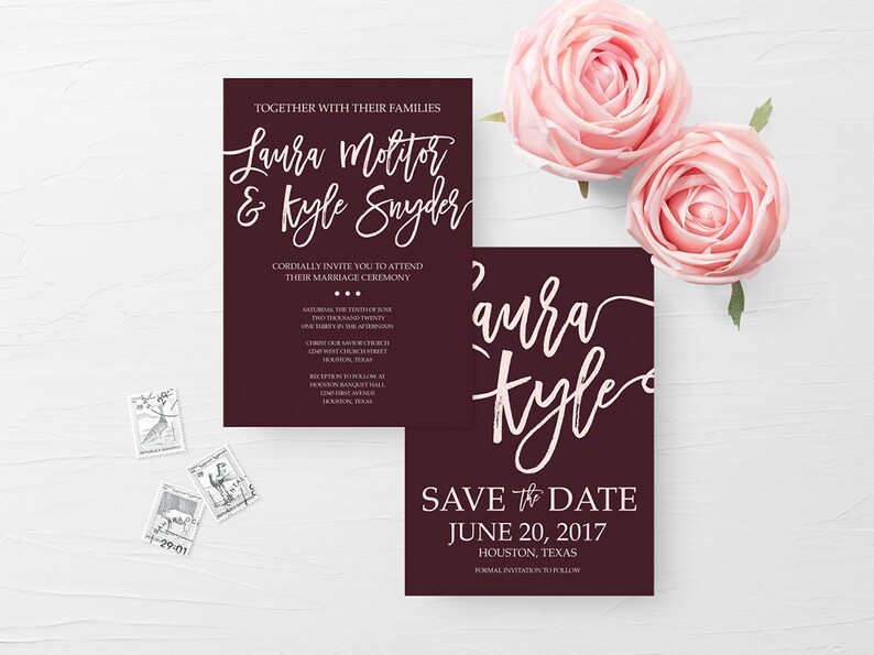 Burgundy Marsala Printable Wedding Invite Set Burgundy Marsala Wedding Invitation Suite Printable Invitation Custom Wedding Gillaspie Design