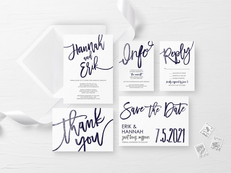 Rustic Wedding Invitation Kit, Navy Wedding Invitation Suite, Printable Wedding Invite Suite, Navy Wedding Invite, Navy Save the Date image 10