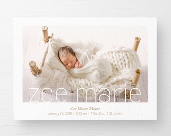 Baby Birth Announcement Card, Photo Birth Announcement Card, Photo Newborn Announcement, Birth Announcement Template