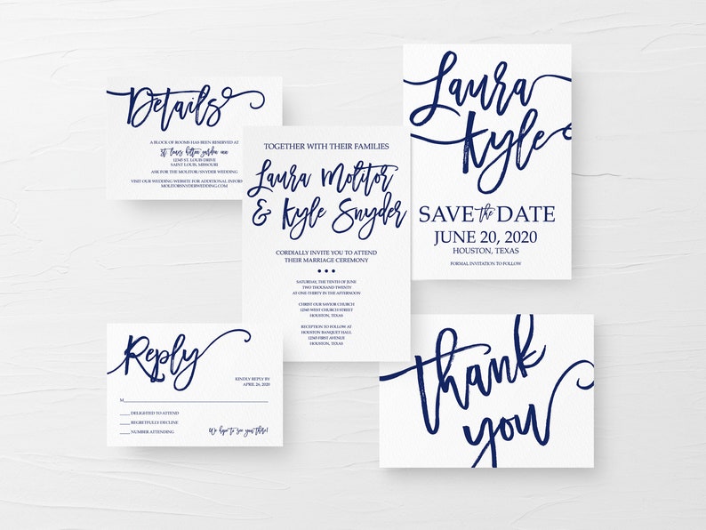 Navy Wedding Invitation Suite, Simple Wedding Invitation Suite, Navy Wedding Invite, Printable Wedding Invite Suite, Navy Save the Date image 7