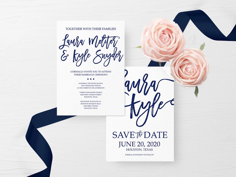 Navy Wedding Invitation Suite, Simple Wedding Invitation Suite, Navy Wedding Invite, Printable Wedding Invite Suite, Navy Save the Date image 3