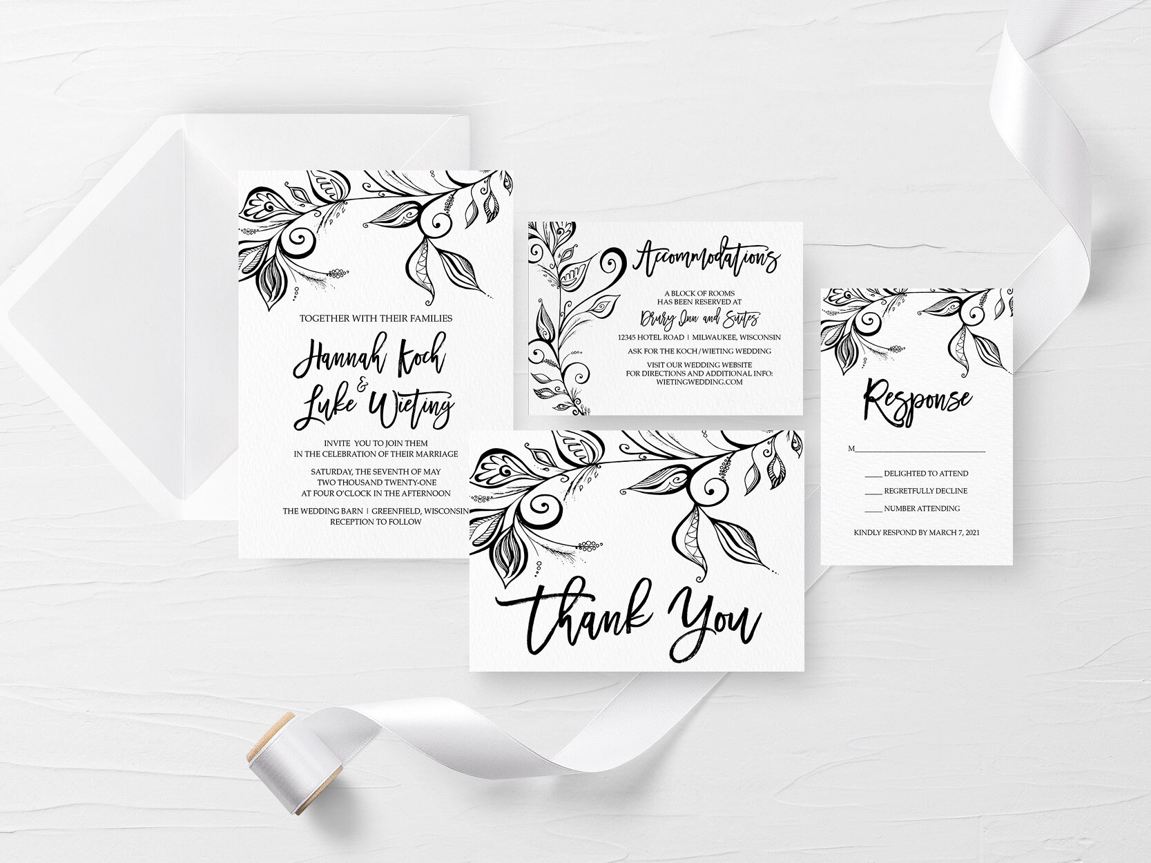 Black and White Printable Wedding Invitation Wedding | Etsy