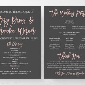 Blush and Gray Printable Wedding Program, Wedding Order of Service, Wedding Programs, Pink and Gray Wedding Ceremony Program image 3