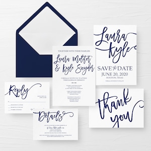 Navy Wedding Invitation Suite, Simple Wedding Invitation Suite, Navy Wedding Invite, Printable Wedding Invite Suite, Navy Save the Date image 2