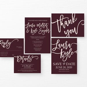 Burgundy Marsala Printable Wedding Invite Set Burgundy Marsala Wedding ...